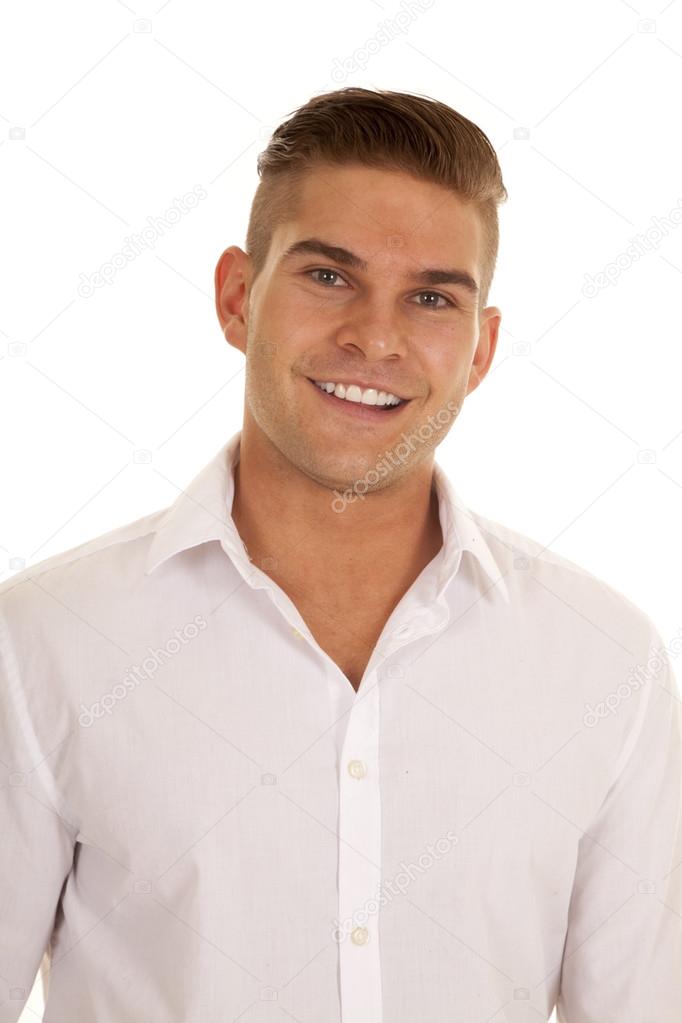 man white dress shirt close smile