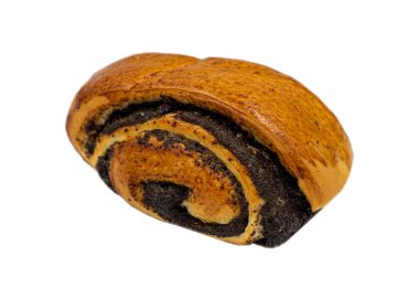 Beyaz arka plan üzerinde izole haşhaş tohumu ile pişirme rulo