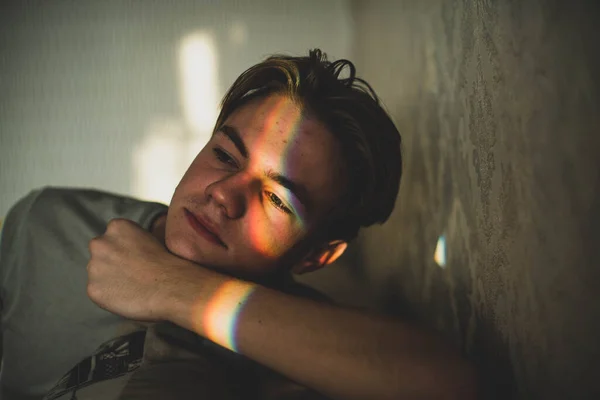 Man Rainbow Eyes Shadow Smiley Nailpaint Lgbt Concept Teenagers Problems — Fotografia de Stock