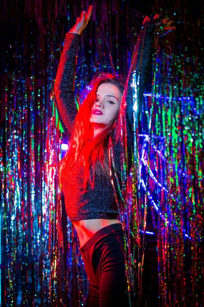 Disco Tänzerin Neonlicht Mode Modell Frau Neonlicht Porträt Der Schönen — Stockfoto