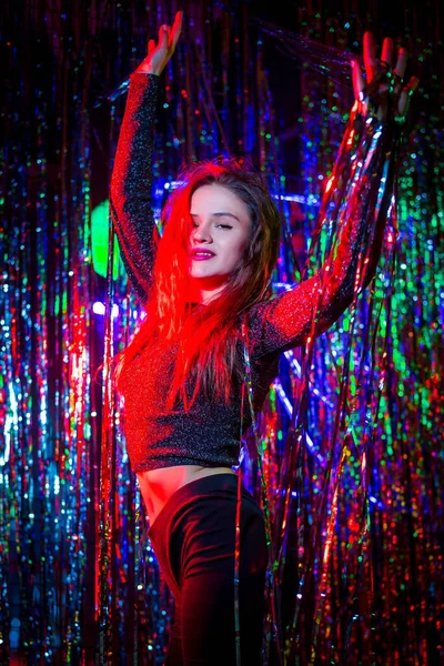 Disco Danser Neon Licht Fashion Model Vrouw Neon Licht Portret — Stockfoto