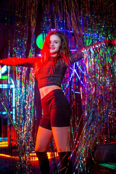 Disco Dancer Neon Light Fashion Model Woman Neon Light Portrait — Stock Photo, Image