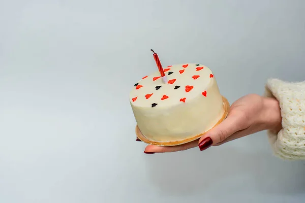 Femme Tenant Bento Cake Dessert Trandy Portions Pour Une Personne — Photo
