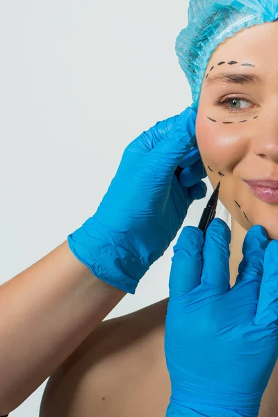 Jovem Preparando Para Cirurgia Plástica Cirurgia Plástica Operação Cosmetologia Cara — Fotografia de Stock