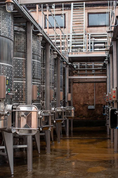 modern wine factory with new large tanks for the fermentation