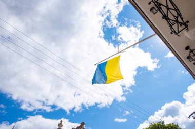 Flag of Ukraine on an ancient building