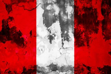 Arka plandaki eski grunge duvarında Peru bayrağı