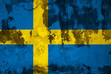 Sweden flag on the grunge concrete wall. crisis concept