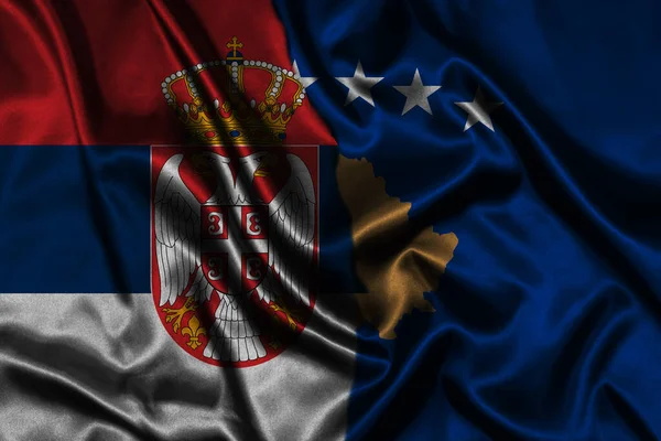Serbia Republic Kosovo Flags Background Military Conflict War Concept Photo — Foto de Stock