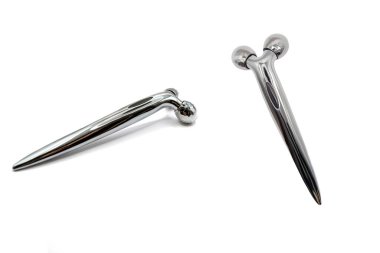 Modern metal face roller isolated on white side and top view