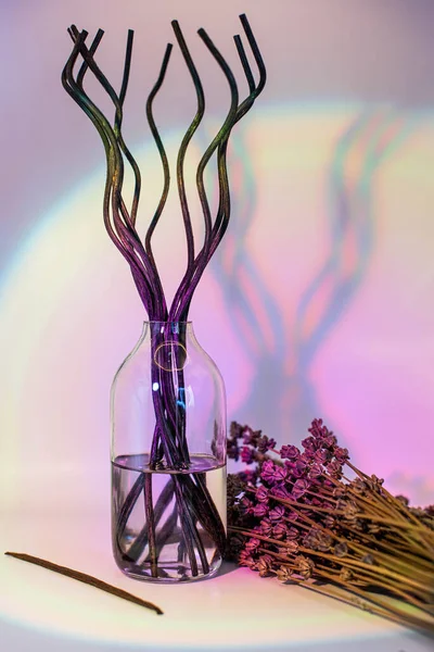 Aromatischer Rohrlufterfrischer Auf Rosa Gradienten Hintergrund Harter Schatten Aromatherapie Bleibt — Stockfoto