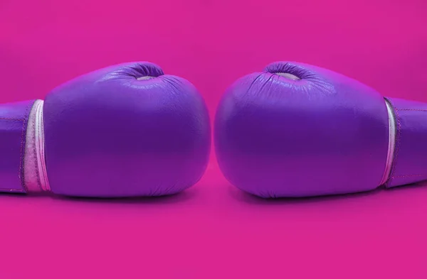 Фиолетовые Боксерские Перчатки Розовом Фоне — стоковое фото
