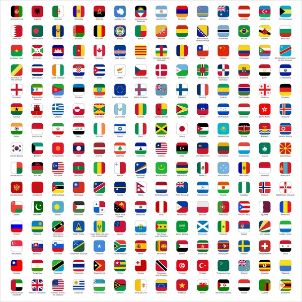Vlajky světa - zaoblené obdélníky ikony — Stockový vektor
