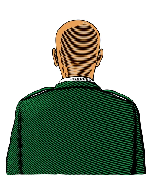 Bald soldier from back or rear view in engraved style — Stock Vector