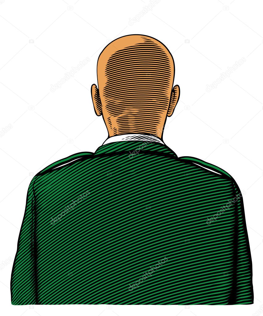 Bald soldier from back or rear view in engraved style