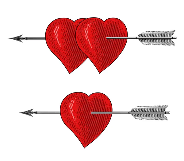 Винтажное сердце со стрелой в стиле гравировки — стоковый вектор