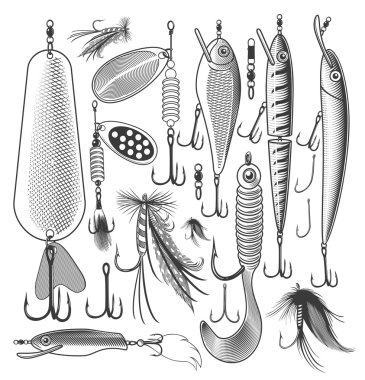 Artificial fishing lures clipart