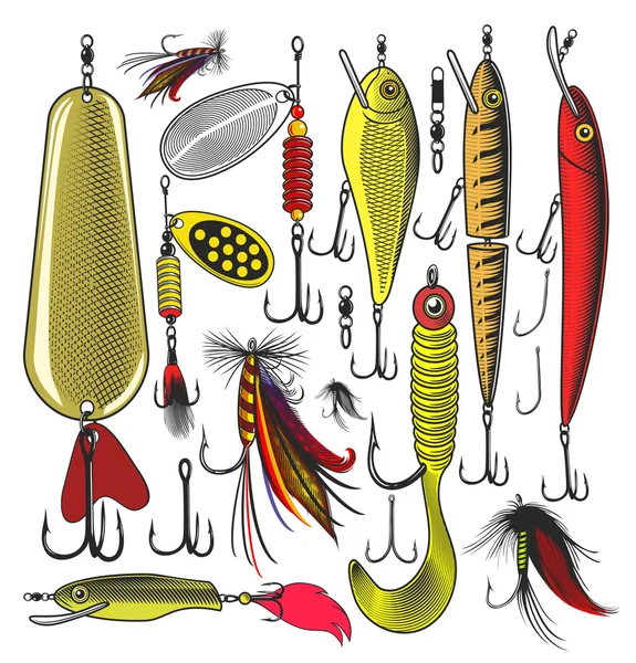 Señuelos de pesca artificiales — Vector de stock