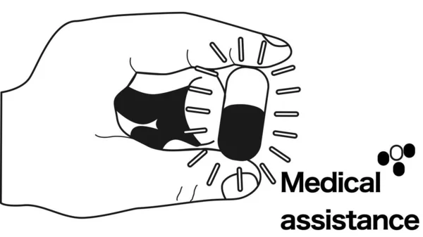 医療はすべての人にとって非常に重要です 薬を持っている手 — ストックベクタ