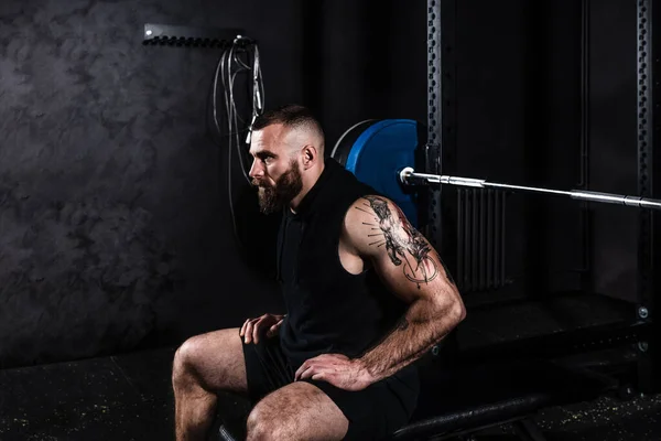 Young Active Strong Sweaty Muscular Fit Man Big Muscles Preparing — Fotografia de Stock