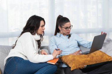 Evden dizüstü bilgisayar üzerinde çalışan iki genç kadın yazılım geliştiricisi. İnternet üzerinden ödeme yapan ve rezervasyon yapan müşteriler için yeni bilgisayar ve cep telefonu uygulaması geliştiren kadın işadamları.