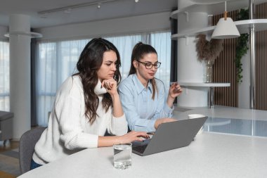 Evden dizüstü bilgisayar üzerinde çalışan iki genç kadın yazılım geliştiricisi. İnternet üzerinden ödeme yapan ve rezervasyon yapan müşteriler için yeni bilgisayar ve cep telefonu uygulaması geliştiren kadın işadamları.