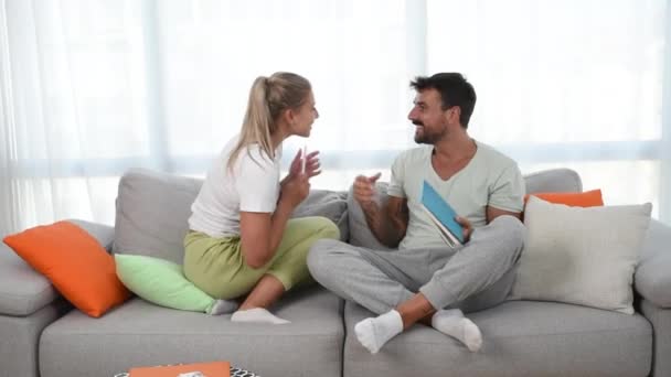 Young Happy Couple Man Woman Celebrate She Had Pregnancy Test — Αρχείο Βίντεο