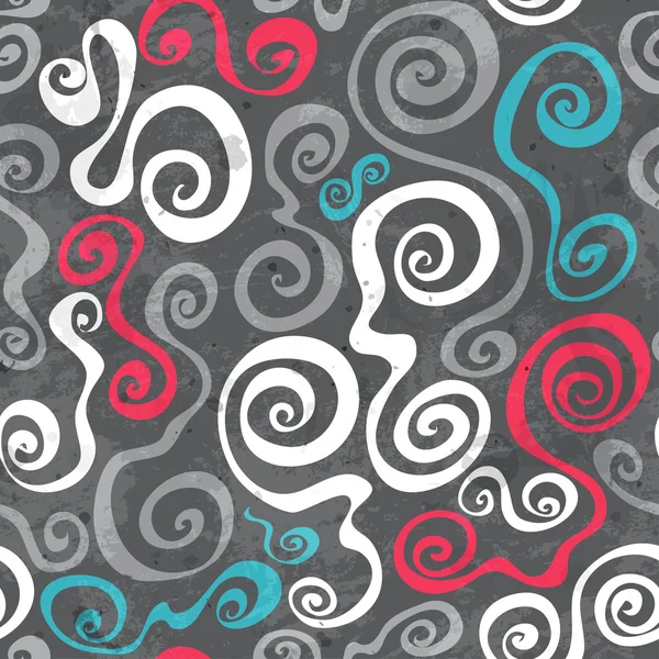 Grunge abstrait motif sans couture avec spirales incurvées — Image vectorielle