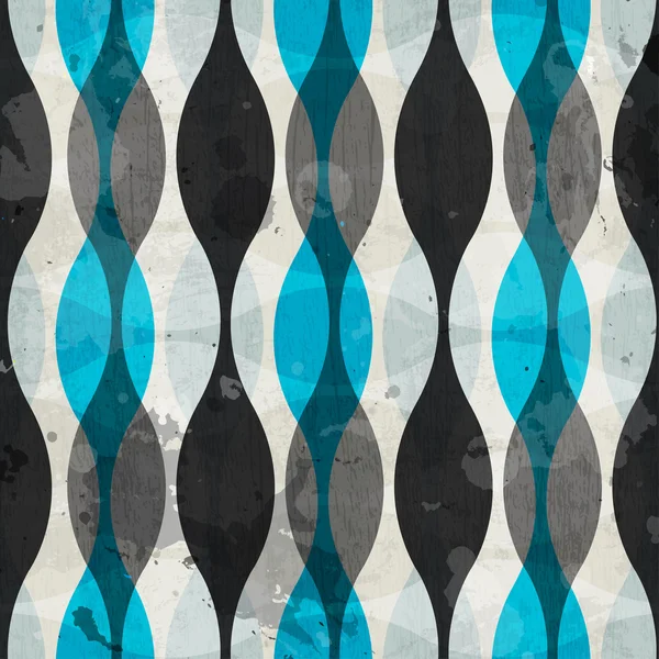 Vintage bleu courbes motif sans couture avec effet grunge — Image vectorielle