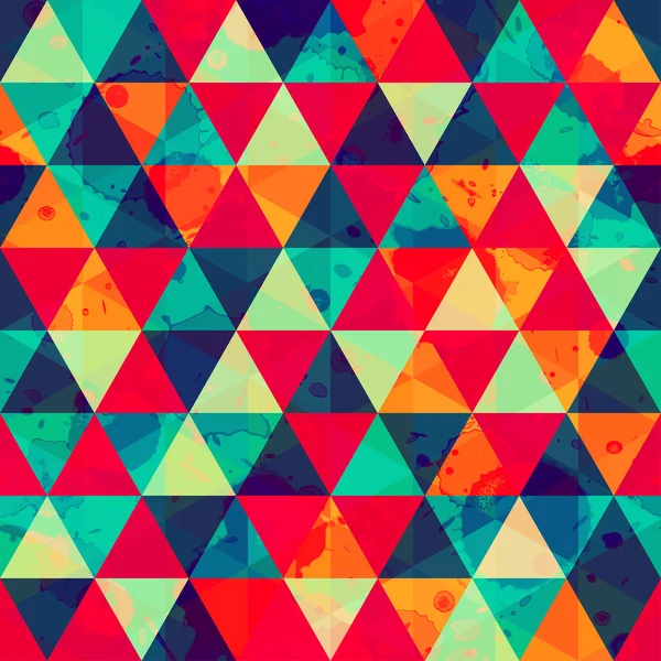 Colored triangle seamless pattern with blot effect — Stock Vector