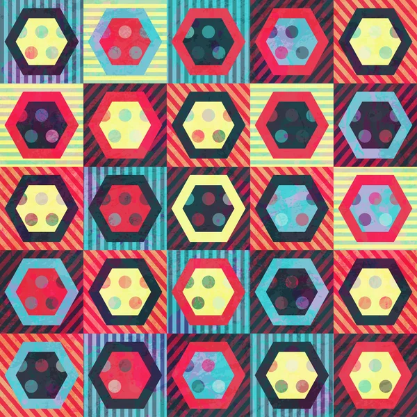 Gekleurde vintage rhombus naadloze patroon met grunge effect — Stockvector