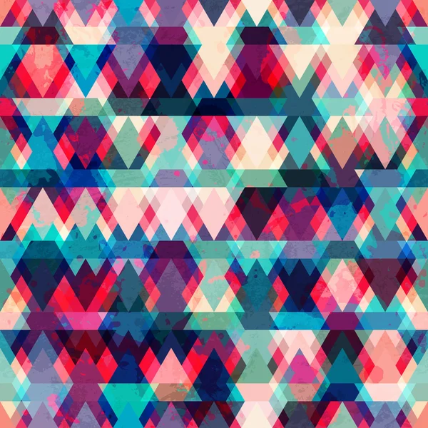 グランジ効果とカラフルな三角形のシームレスなパターン — ストックベクタ