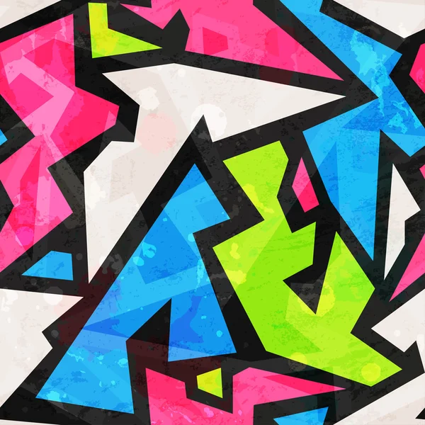 Graffiti geometric seamless pattern with grunge effect — Stock Vector