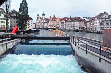 Water spike in the center of Lucerne, Switzerland. clipart