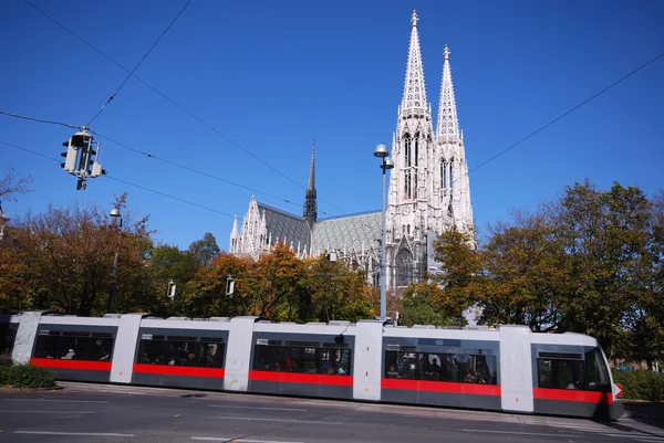 Cathedral and tram — Stock Photo, Image