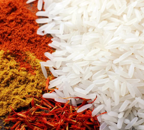 Arroz e especiarias indianas — Fotografia de Stock