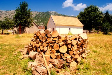 yakacak odun yığını ile kır evi