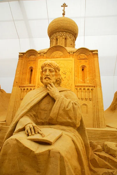 Sand sculpture of russian orthodox church,Moscow — Stock Photo, Image