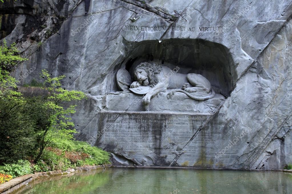 Lion Monument (Löwendenkmal) in park (Lucerne, Switzerland), Stock