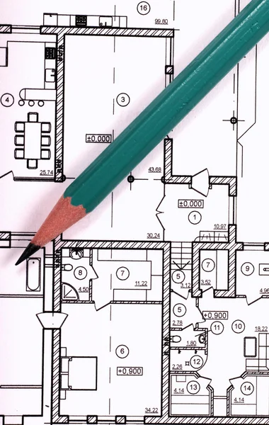Blueprint, és ceruza — Stock Fotó