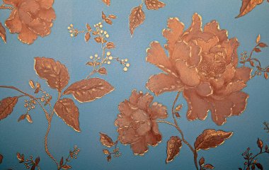mavi duvar kağıdı ile altın çiçek Victoria desenli