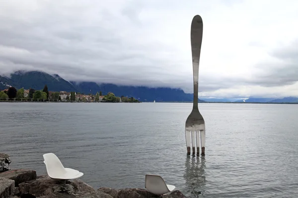 Obří ocelové vidlice, vevey, Švýcarsko — Stock fotografie