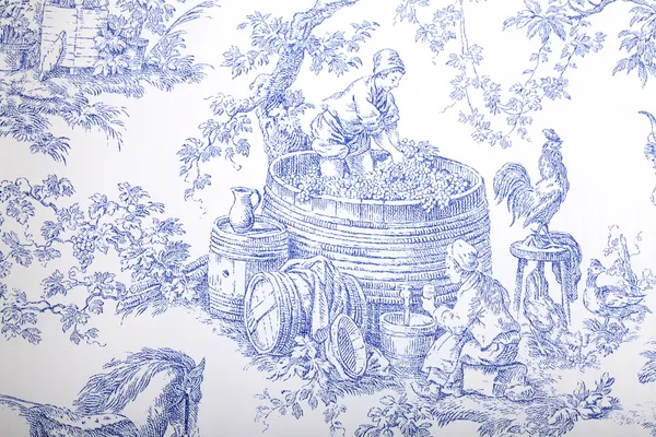 Blauw en wit Frans barokke patroon behang — Stockfoto