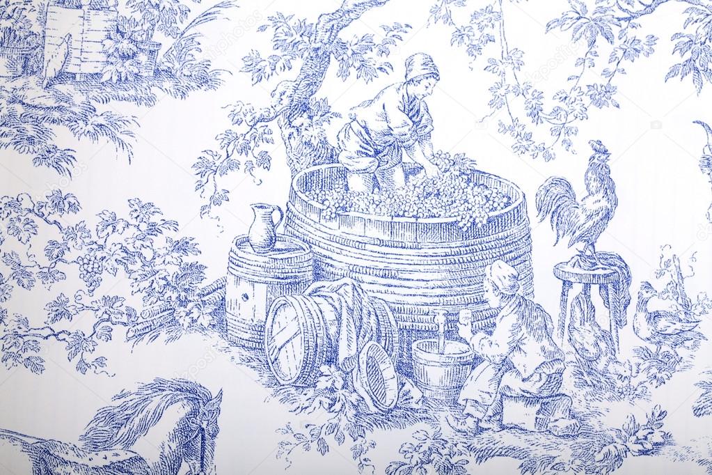 Blue and white french baroque pattern wallpaper