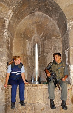 members of the Israeli Army Police in the Old City of Jerusalem, clipart