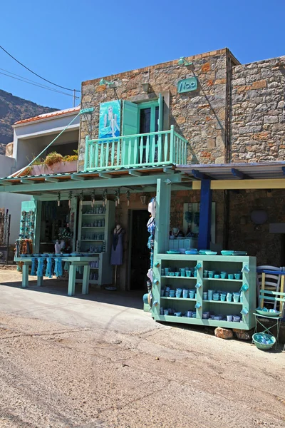 在希腊克里特岛，希腊村庄 plaka 纪念品店. — 图库照片