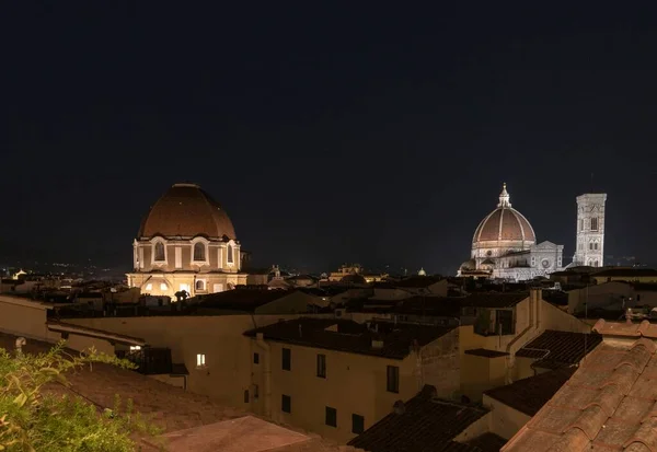Vista Nocturna Del Duomo Del Campanario Giotto Cappelle Medicee Desde — Foto de Stock