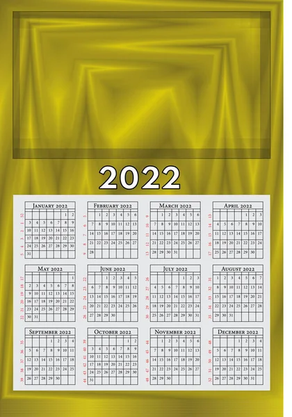 Single Page Kalenderår 2022 Anpassningsbar Med Bilder — Stockfoto