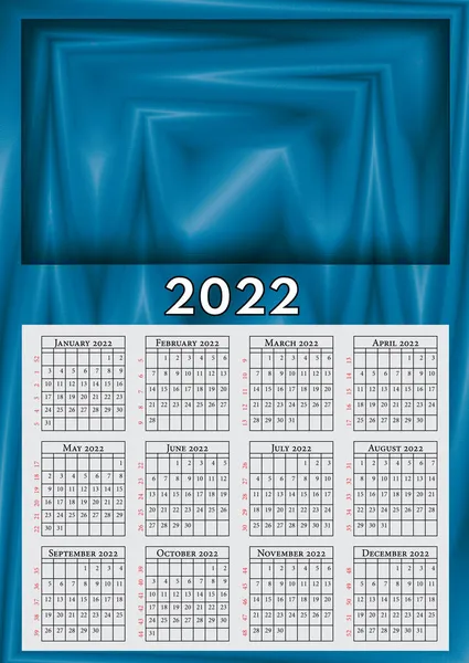 Single Page Kalenderår 2022 Anpassningsbar Med Bilder — Stockfoto