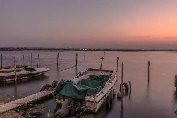Beautiful Background Boats Lake Sunset — Stock Photo, Image